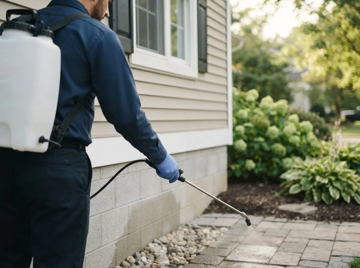 Pest control technician inspecting a home in Monclova, OH